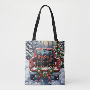 Rottweiler Christmas Red Truck Holiday Tote Bag