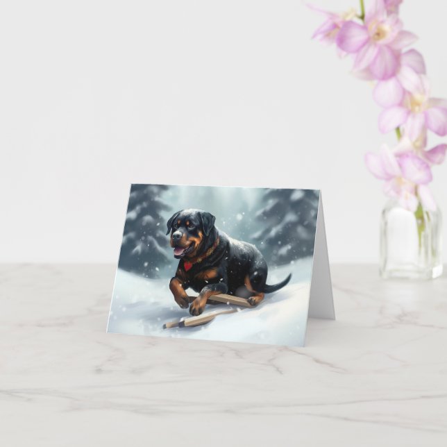Rottweiler Christmas snow winter Throw Pillow Card (Orchid)