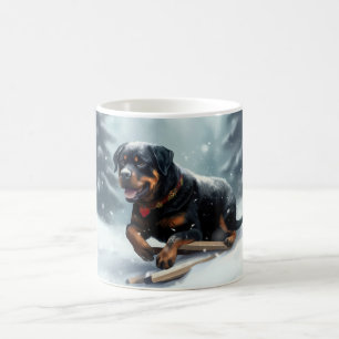 Rottweiler Christmas snow winter Throw Pillow Coffee Mug