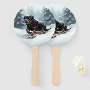 Rottweiler Christmas snow winter Throw Pillow Hand Fan