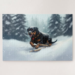 Rottweiler Christmas snow winter Throw Pillow Jigsaw Puzzle