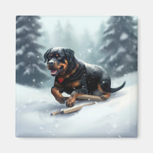 Rottweiler Christmas snow winter Throw Pillow Magnet