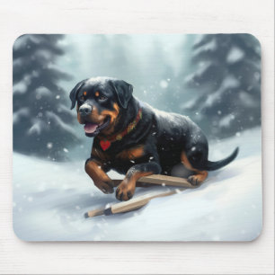 Rottweiler Christmas snow winter Throw Pillow Mouse Pad