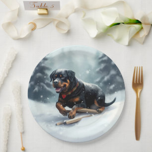 Rottweiler Christmas snow winter Throw Pillow Paper Plate