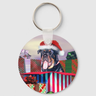 Rottweiler Christmas Surprise Key Ring