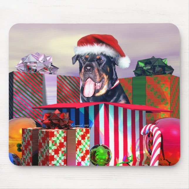 Rottweiler Christmas Surprise Mouse Pad (Front)