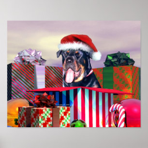 Rottweiler Christmas Surprise Poster