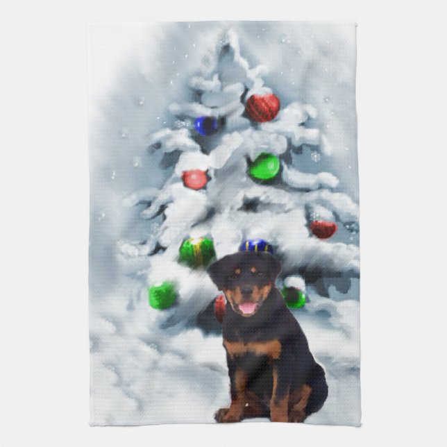 Rottweiler Christmas Tea Towel (Vertical)