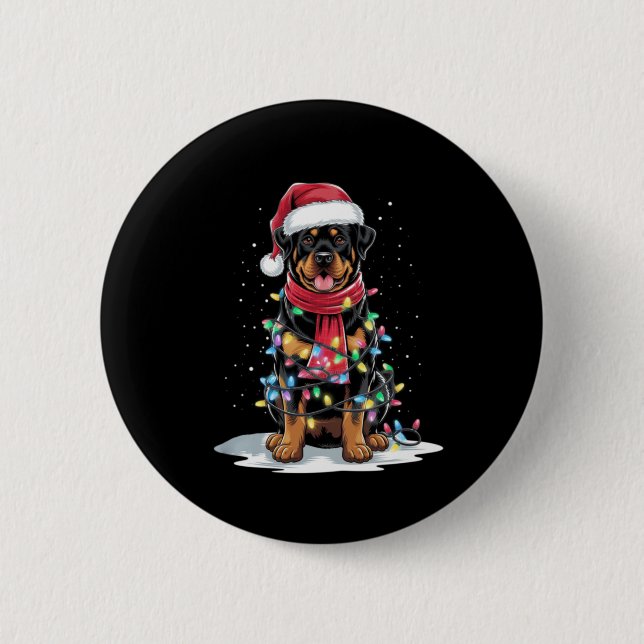 Rottweiler Christmas Tree Santa Hat Lights Xmas Do 6 Cm Round Badge (Front)