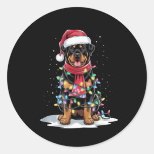 Rottweiler Christmas Tree Santa Hat Lights Xmas Do Classic Round Sticker