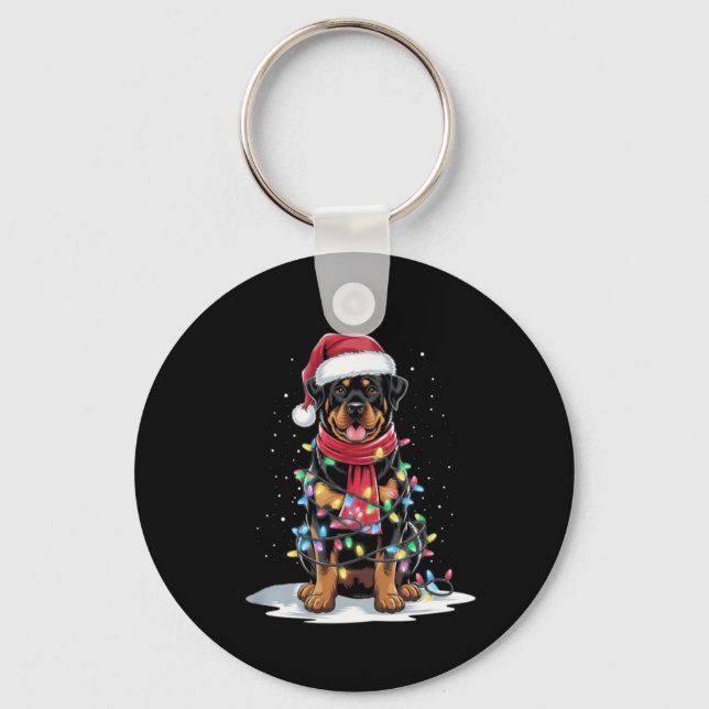 Rottweiler Christmas Tree Santa Hat Lights Xmas Do Key Ring (Front)