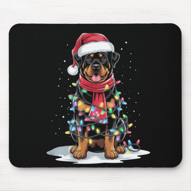 Rottweiler Christmas Tree Santa Hat Lights Xmas Do Mouse Pad (Front)