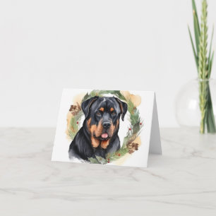 Rottweiler Christmas Wreath Festive Pup Card