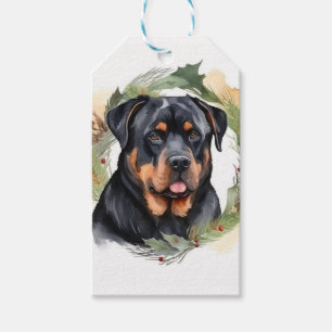 Rottweiler Christmas Wreath Festive Pup Gift Tags