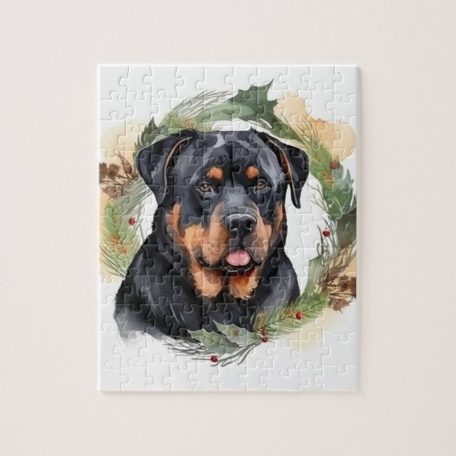 Rottweiler Christmas Wreath Festive Pup Jigsaw Puzzle (Vertical)