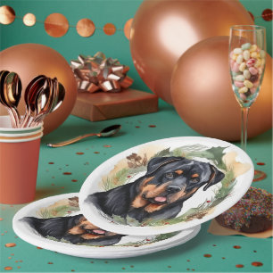 Rottweiler Christmas Wreath Festive Pup Paper Plate