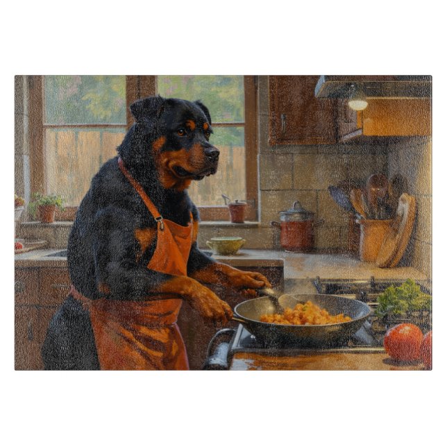Rottweiler Cooking in Kitchen Cutting Board (Front)