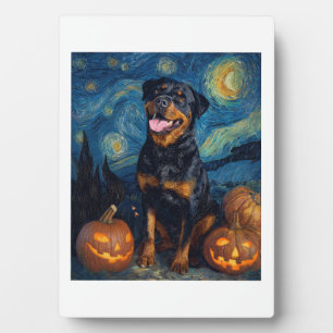 Rottweiler Cute Dog Halloween Jack O Lantern Pumpk Plaque