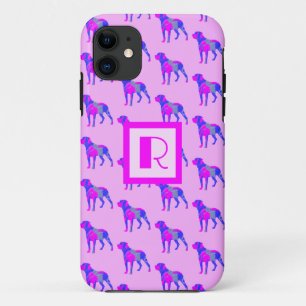 Rottweiler Cute Dog Silhouette Pink Blue Monogram Case-Mate iPhone Case