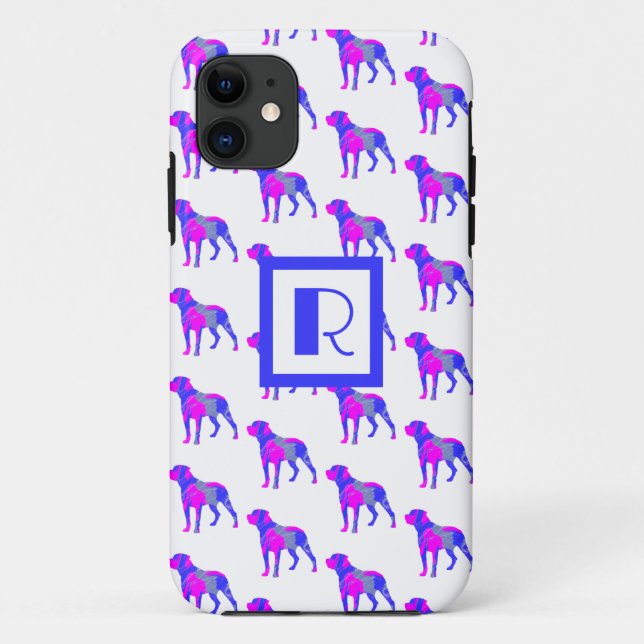 Rottweiler Cute Dog Silhouette Pink Monogram White Case-Mate iPhone Case (Back)