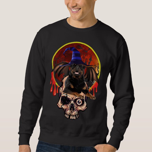Rottweiler Cute Dog Witch Pumpkin Halloween Sweatshirt (Front)