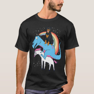 Rottweiler Dinosaur Riding Unicorn Kids Men Rainbo T-Shirt