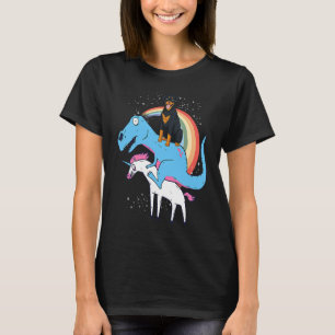 Rottweiler Dinosaur Riding Unicorn Kids Men Rainbo T-Shirt