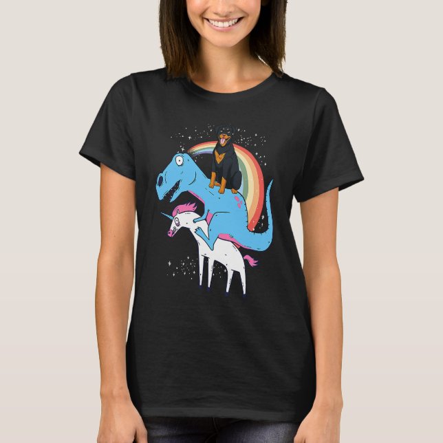 Rottweiler Dinosaur Riding Unicorn Kids Men Rainbo T-Shirt (Front)
