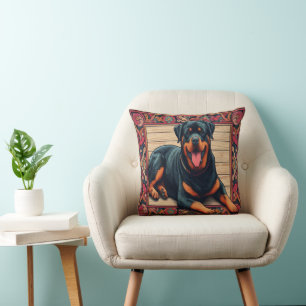 Rottweiler Dog 3D Stylish Colourful Border Cushion
