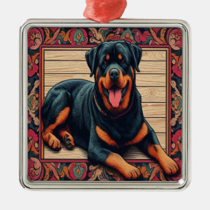 Rottweiler Dog 3D Stylish Colourful Border Metal Tree Decoration