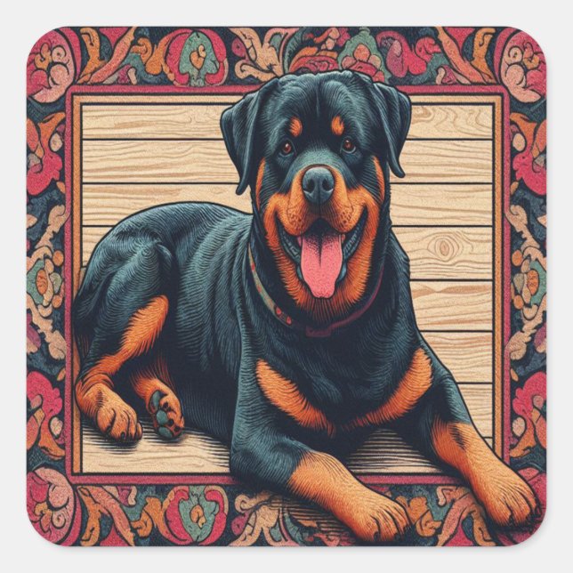 Rottweiler Dog 3D Stylish Colourful Border Square Sticker (Front)