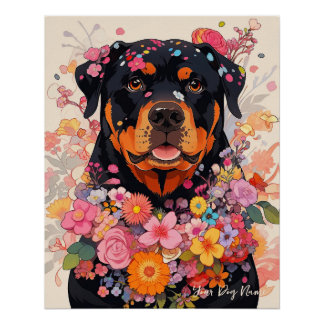 Rottweiler Dog and Flowers  005 - Tailor jewel Poster