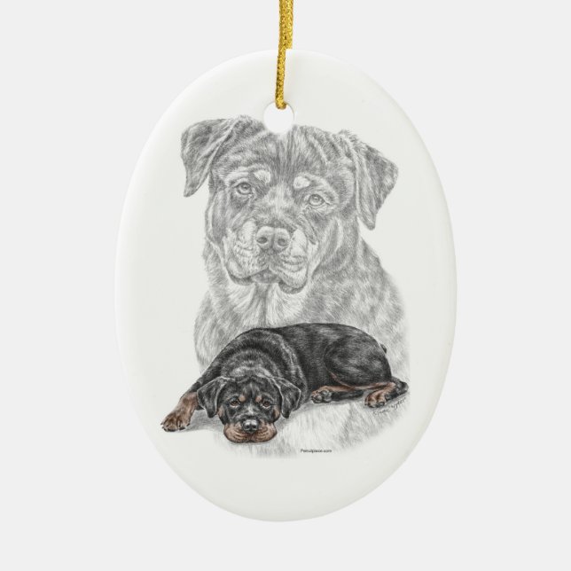 Rottweiler Dog Art Ceramic Tree Decoration (Front)