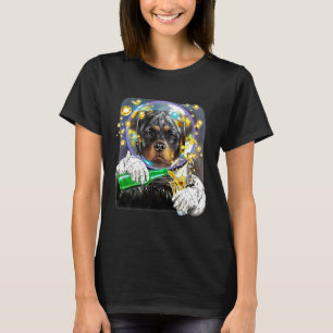 Rottweiler Dog As Astronaut In Space Enjoying Drin T-Shirt