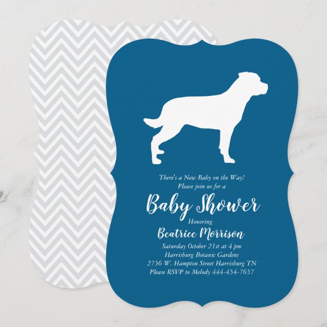 Rottweiler Dog Baby Shower Blue Boy Rottie Invitation (Front/Back)