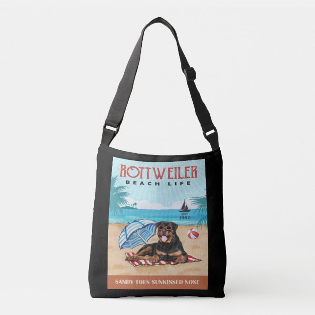 Rottweiler Dog Beach Life Crossbody Bag (Front)