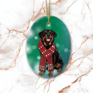 Rottweiler Dog Bokeh Christmas Ceramic Tree Decoration