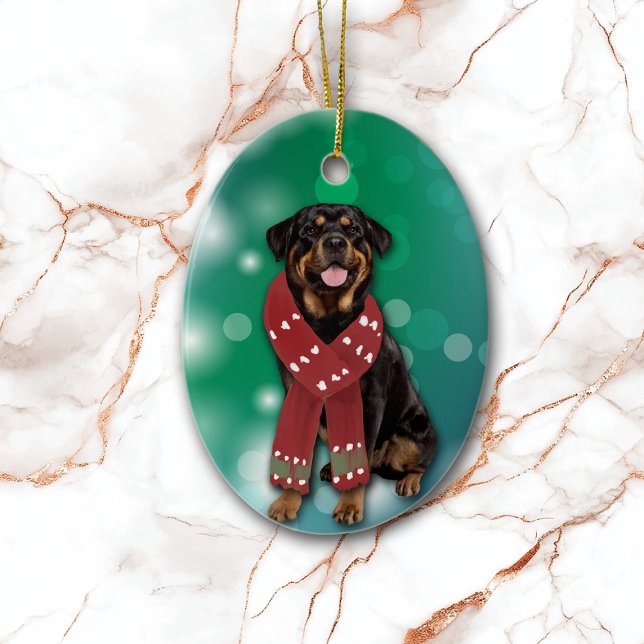 Rottweiler Dog Bokeh Christmas Ceramic Tree Decoration (Creator Uploaded)