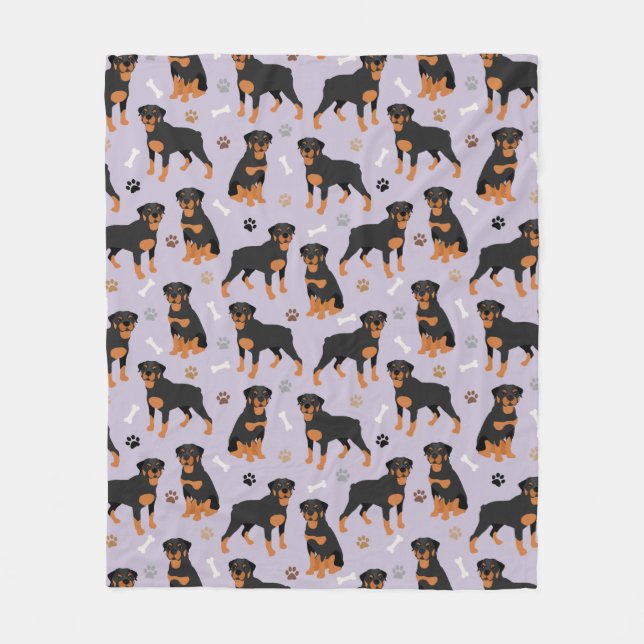 Rottweiler Dog Bones and Paws Fleece Blanket (Front)