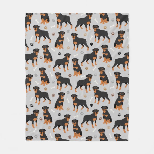 Rottweiler Dog Bones and Paws Fleece Blanket (Front)