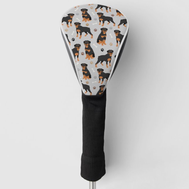Rottweiler Dog Bones and Paws Golf Head Cover (Front)