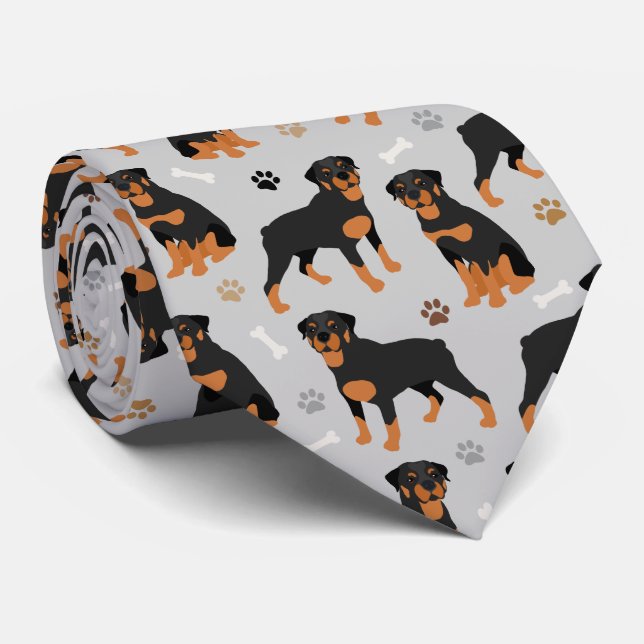 Rottweiler Dog Bones and Paws Neck Tie (Rolled)