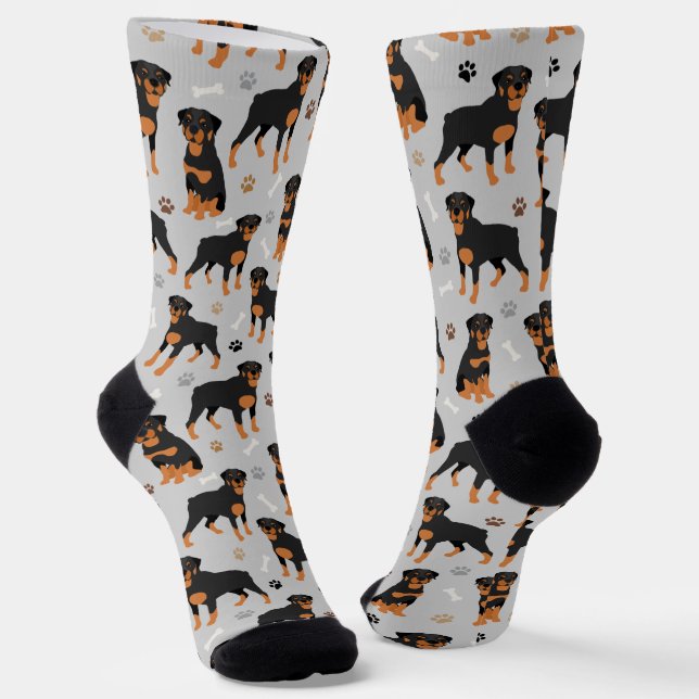Rottweiler Dog Bones and Paws Socks (Angled)