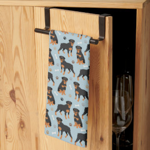 Rottweiler Dog Bones and Paws Tea Towel