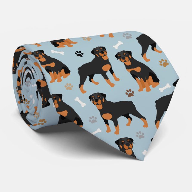 Rottweiler Dog Bones and Paws Tie (Rolled)