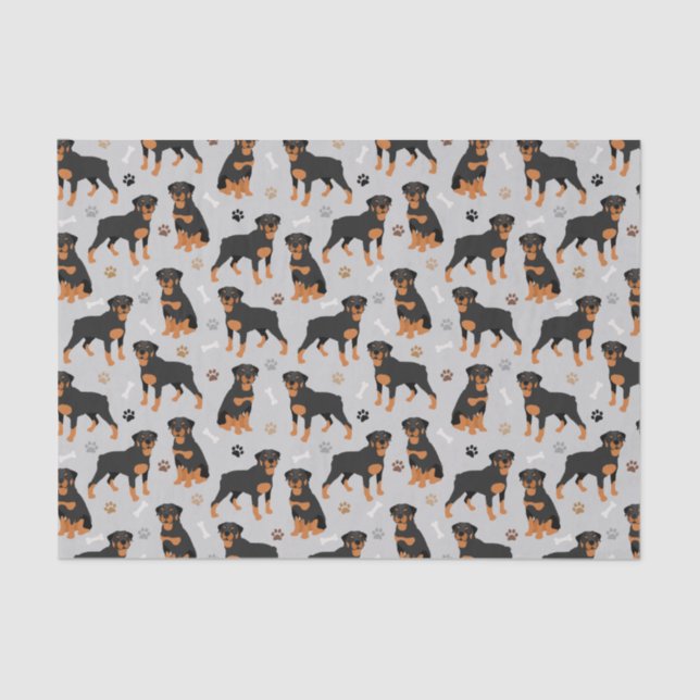 Rottweiler Dog Bones and Paws Tissue Paper (Front)