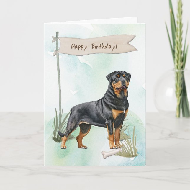 Rottweiler Dog Breed Outdoors Under Birthday Sign Card (Front)