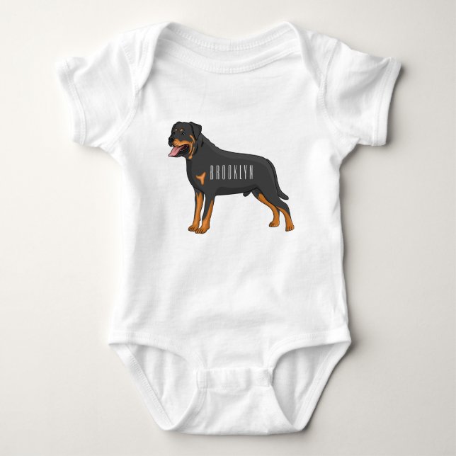 Rottweiler dog cartoon illustration baby bodysuit (Front)