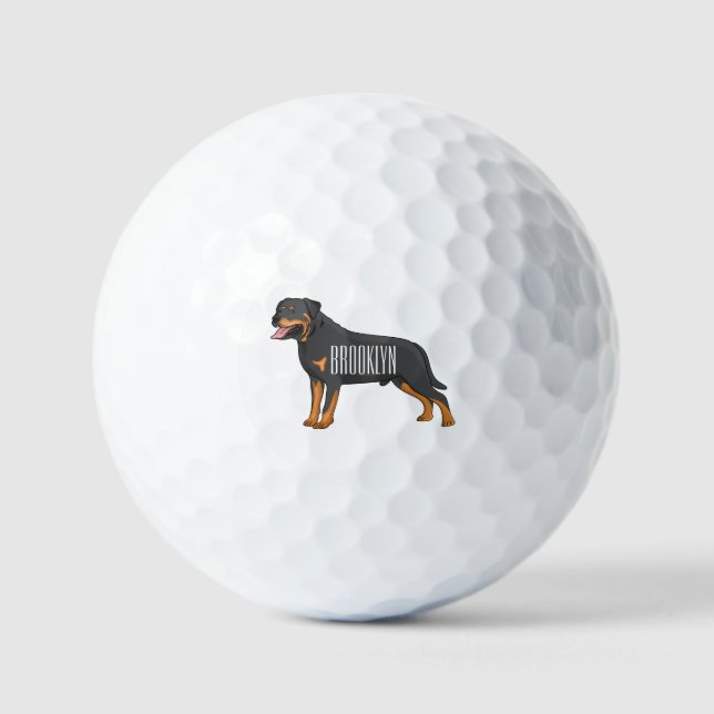 Rottweiler dog cartoon illustration  golf balls (Front)