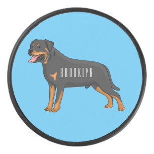 Rottweiler dog cartoon illustration hockey puck